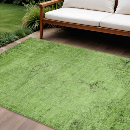 8' X 10' Green And Olive Green Oriental Washable Indoor Outdoor Area Rug
