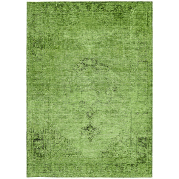 8' X 10' Green And Olive Green Oriental Washable Indoor Outdoor Area Rug