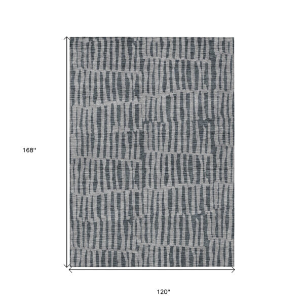 10' X 14' Charcoal And Gray Striped Washable Indoor Outdoor Area Rug
