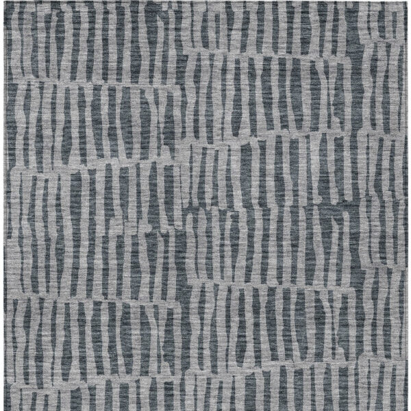 10' X 14' Charcoal And Gray Striped Washable Indoor Outdoor Area Rug