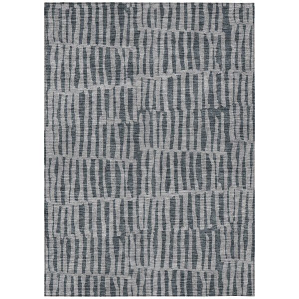 10' X 14' Charcoal And Gray Striped Washable Indoor Outdoor Area Rug