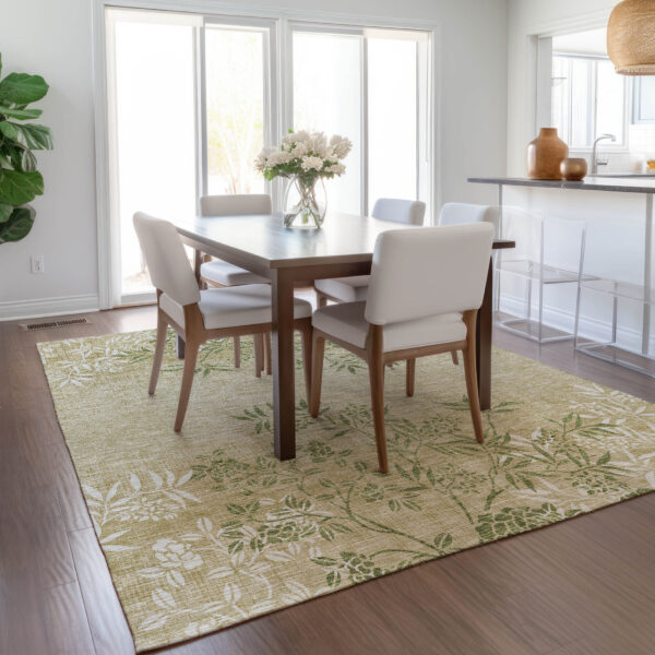 10' X 14' Khaki Ivory And Green Floral Washable Indoor Outdoor Area Rug