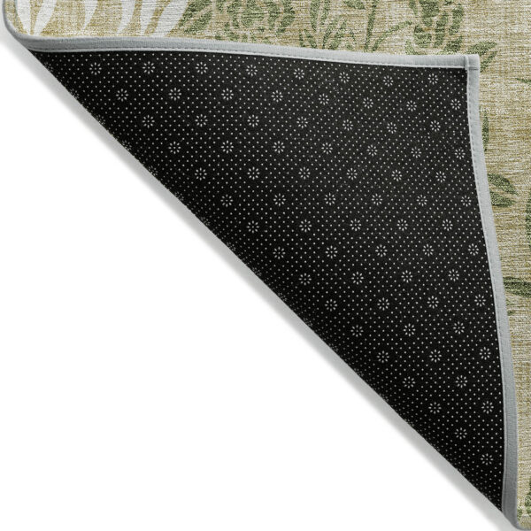 10' X 14' Khaki Ivory And Green Floral Washable Indoor Outdoor Area Rug