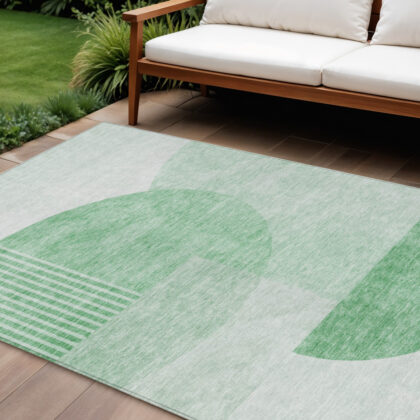 10' X 14' Green And Mint Green Geometric Washable Indoor Outdoor Area Rug