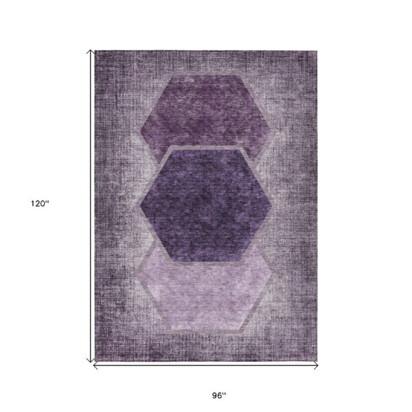 8' X 10' Eggplant Purple And Lavender Geometric Washable Indoor Outdoor Area Rug