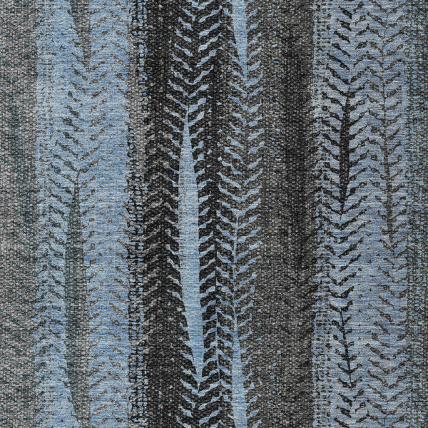 8' X 10' Blue Gray And Charcoal Botanical Leaves Washable Indoor Outdoor Area Rug