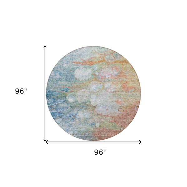 8' Copper Blue And Artichoke Green Round Abstract Washable Indoor Outdoor Area Rug