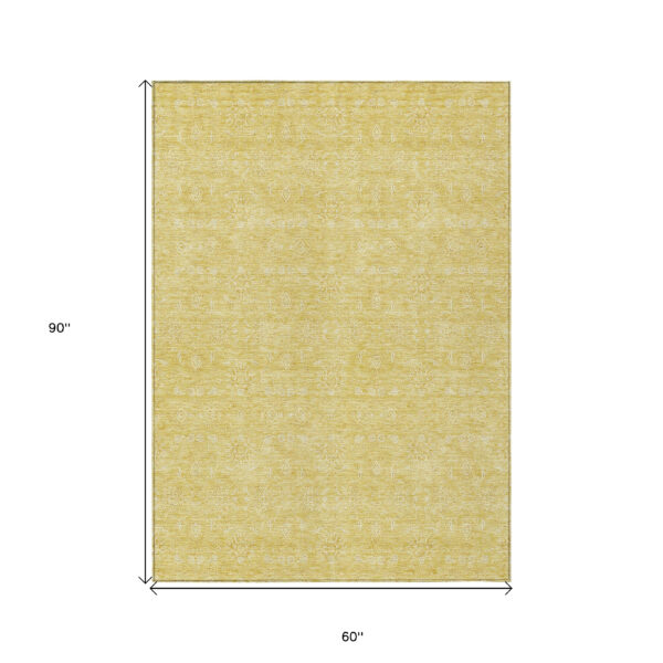 5' X 8' Yellow Gold And Ivory Floral Washable Indoor Outdoor Area Rug
