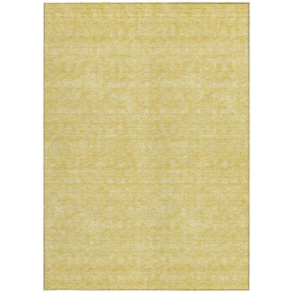 5' X 8' Yellow Gold And Ivory Floral Washable Indoor Outdoor Area Rug
