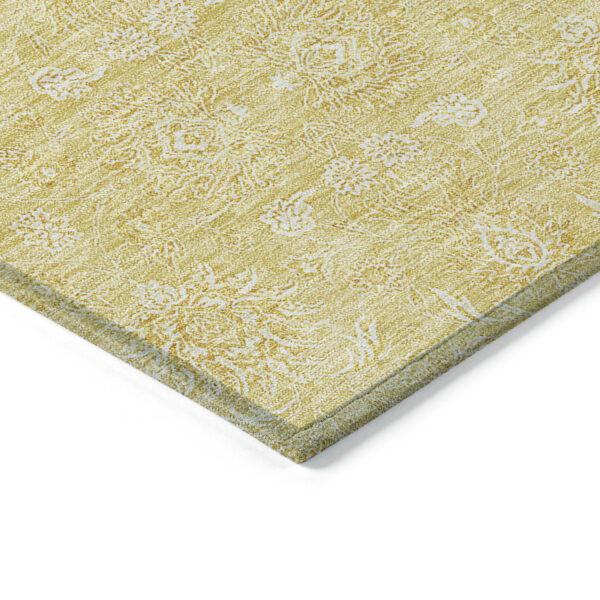 5' X 8' Yellow Gold And Ivory Floral Washable Indoor Outdoor Area Rug