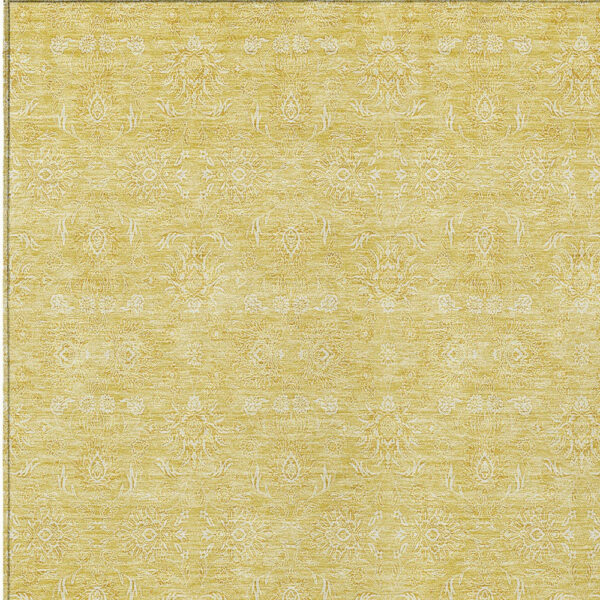 5' X 8' Yellow Gold And Ivory Floral Washable Indoor Outdoor Area Rug
