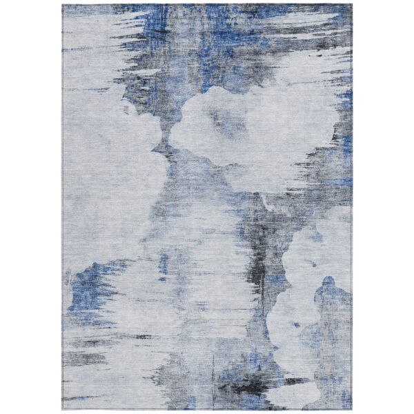3' X 5' Navy Blue And Ivory Abstract Washable Indoor Outdoor Area Rug