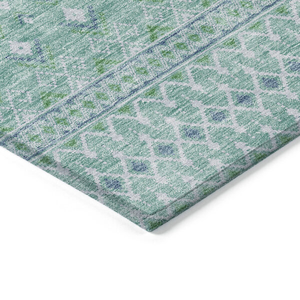 9' X 12' Aqua Teal Blue And Ivory Tribal Washable Indoor Outdoor Area Rug