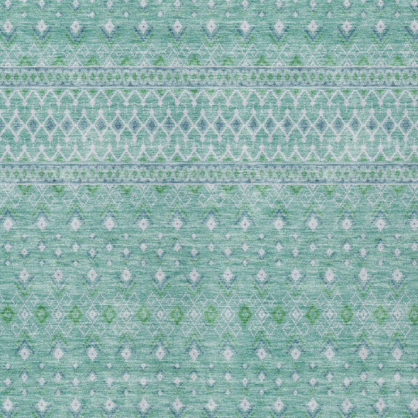 9' X 12' Aqua Teal Blue And Ivory Tribal Washable Indoor Outdoor Area Rug