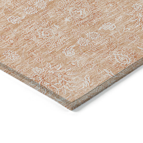 8' X 10' Peach And Ivory Floral Washable Indoor Outdoor Area Rug