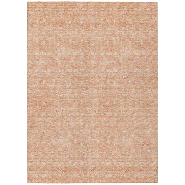 8' X 10' Peach And Ivory Floral Washable Indoor Outdoor Area Rug
