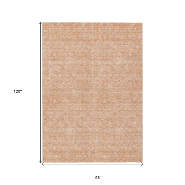 8' X 10' Peach And Ivory Floral Washable Indoor Outdoor Area Rug