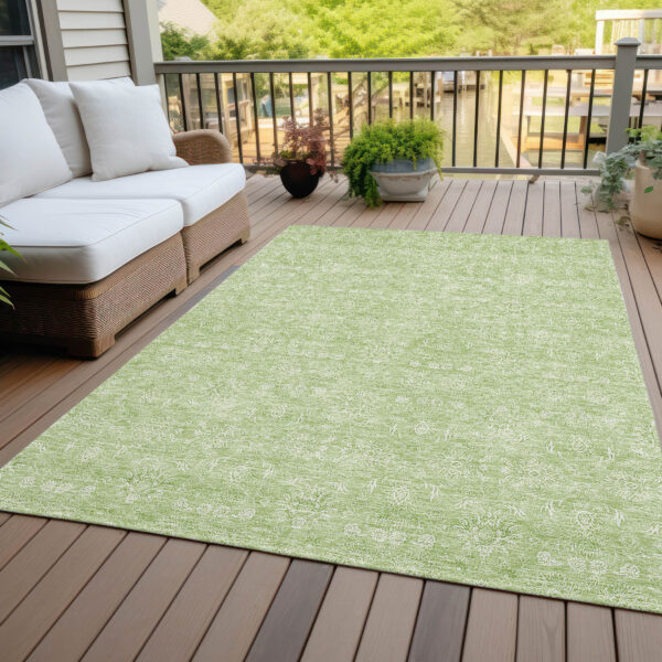 8' X 10' Artichoke Green Mint Green And Ivory Floral Washable Indoor Outdoor Area Rug