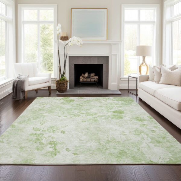 5' X 8' Green And Ivory Floral Washable Indoor Outdoor Area Rug
