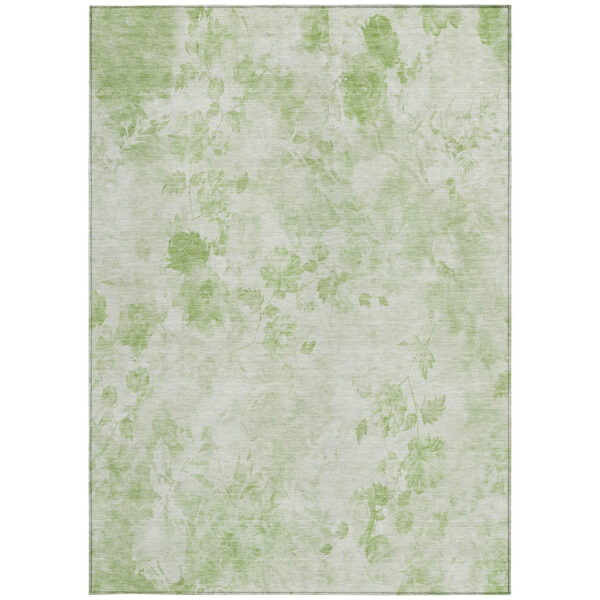 5' X 8' Green And Ivory Floral Washable Indoor Outdoor Area Rug