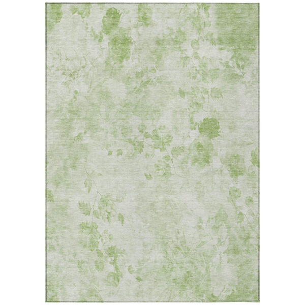 5' X 8' Green And Ivory Floral Washable Indoor Outdoor Area Rug