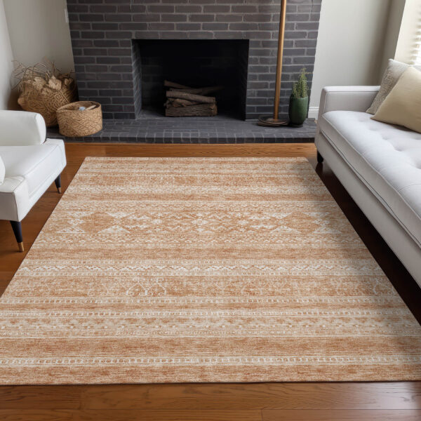 9' X 12' Copper And Ivory Southwestern Washable Indoor Outdoor Area Rug