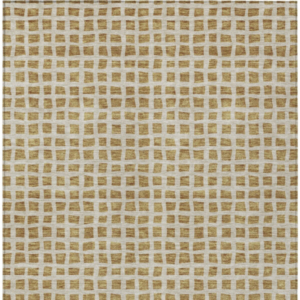 3' X 5' Gold And Beige Geometric Washable Indoor Outdoor Area Rug