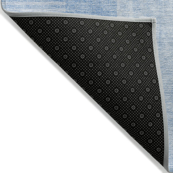 8' Sky Blue And Denim Blue Round Geometric Washable Indoor Outdoor Area Rug