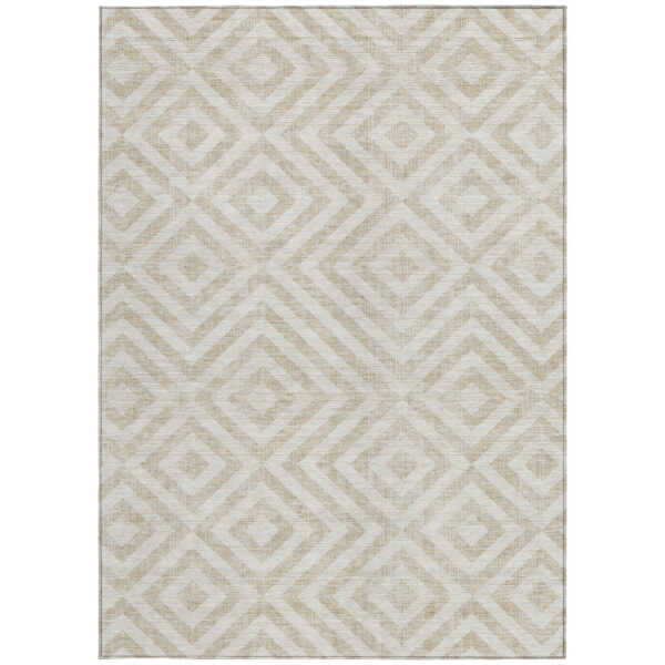 3' X 5' Ivory And Beige Geometric Washable Indoor Outdoor Area Rug