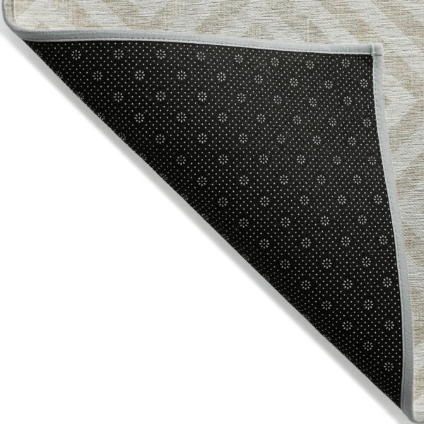 3' X 5' Ivory And Beige Geometric Washable Indoor Outdoor Area Rug
