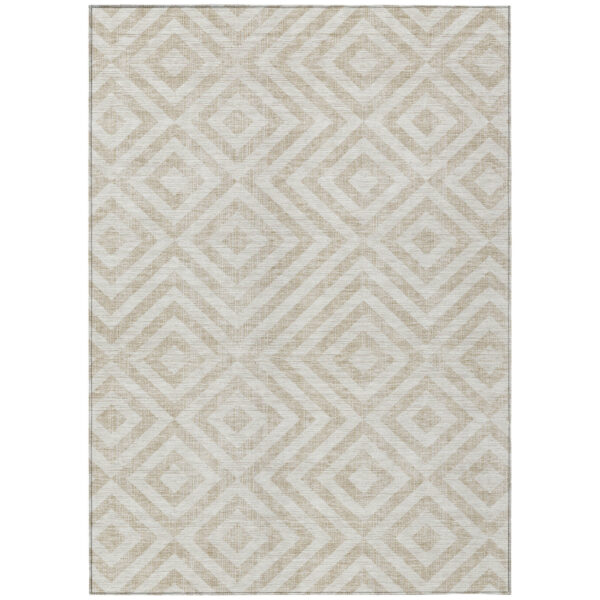 3' X 5' Ivory And Beige Geometric Washable Indoor Outdoor Area Rug