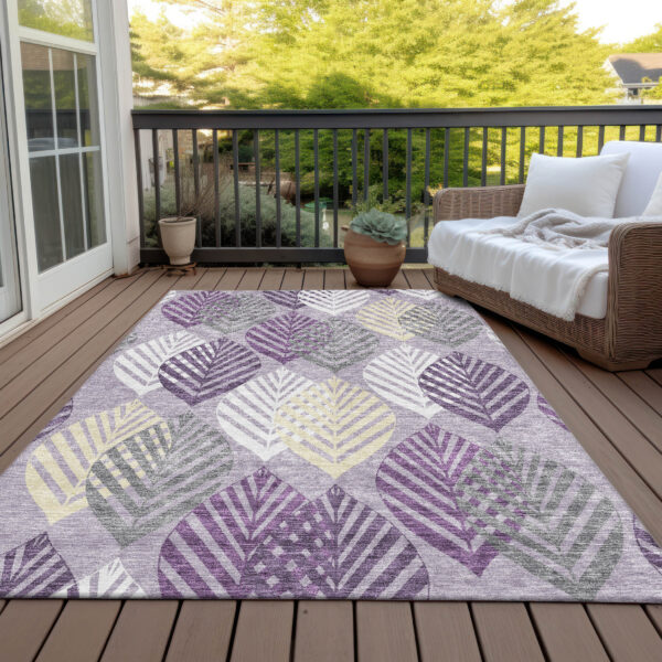 3' X 5' Purple Lavender And Beige Floral Washable Indoor Outdoor Area Rug