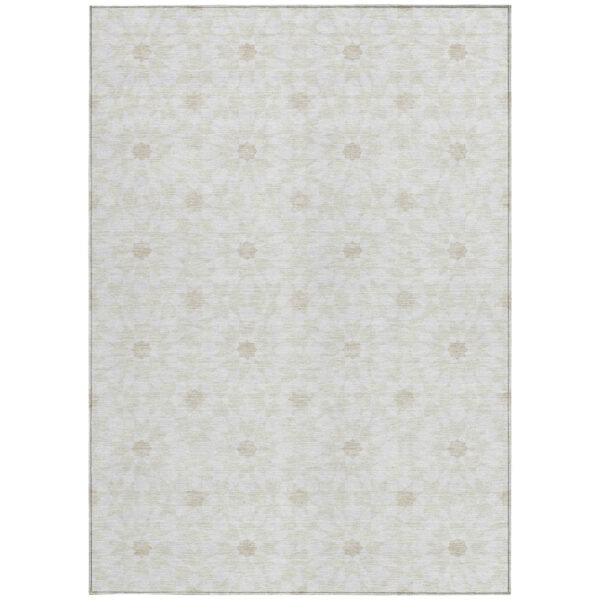 9' X 12' Ivory Beige And Taupe Floral Medallion Washable Indoor Outdoor Area Rug