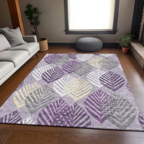 3' X 5' Purple Lavender And Beige Floral Washable Indoor Outdoor Area Rug