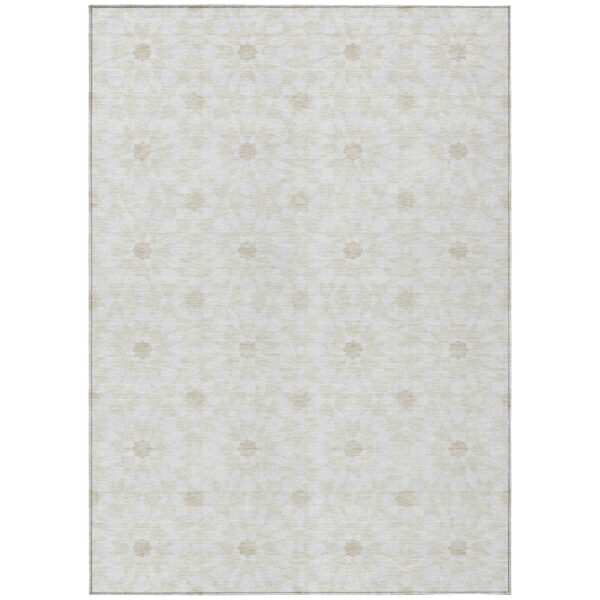 9' X 12' Ivory Beige And Taupe Floral Medallion Washable Indoor Outdoor Area Rug