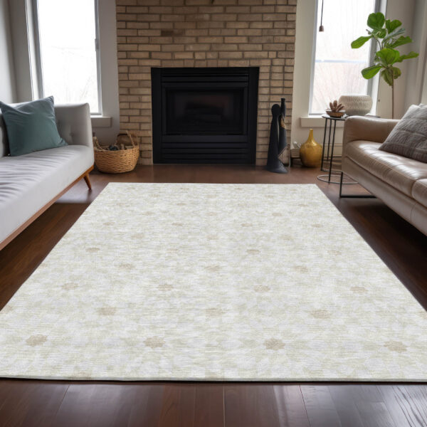 9' X 12' Ivory Beige And Taupe Floral Medallion Washable Indoor Outdoor Area Rug