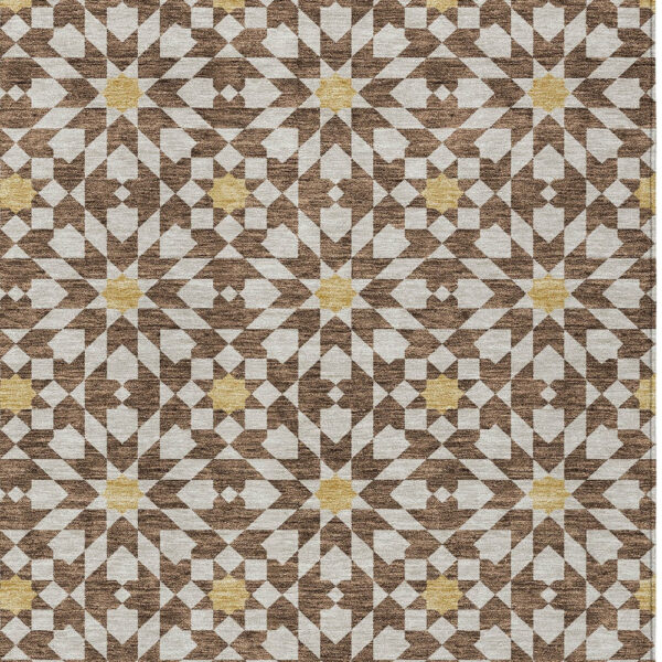 5' X 8' Chocolate Ivory And Gold Floral Medallion Washable Indoor Outdoor Area Rug