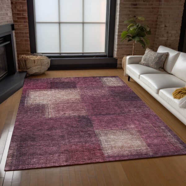 10' X 14' Plum Mauve And Beige Abstract Washable Indoor Outdoor Area Rug