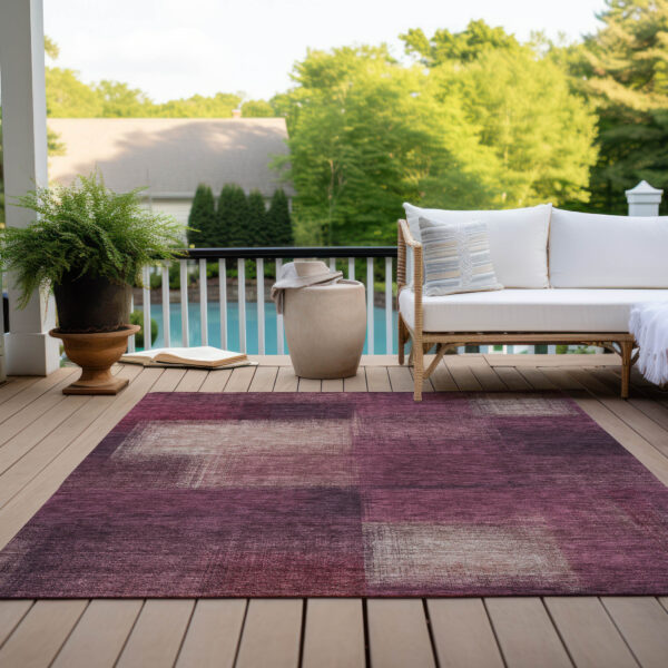 10' X 14' Plum Mauve And Beige Abstract Washable Indoor Outdoor Area Rug