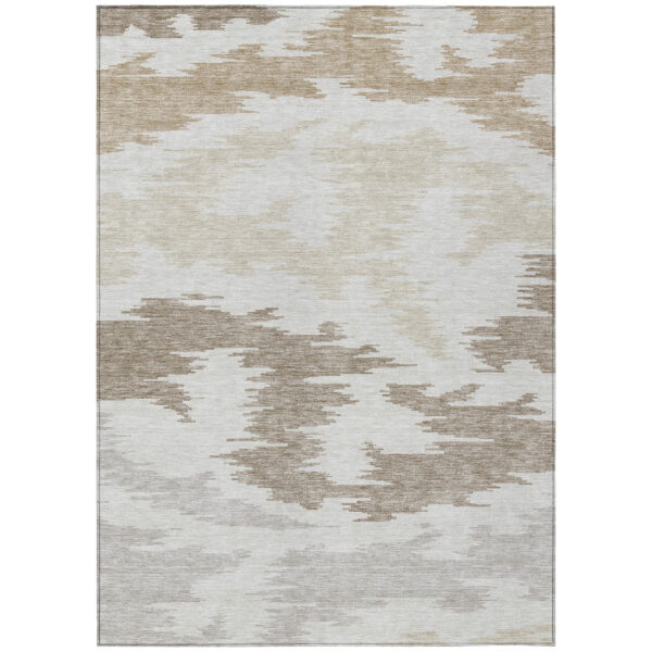 9' X 12' Ivory Beige And Brown Abstract Washable Indoor Outdoor Area Rug