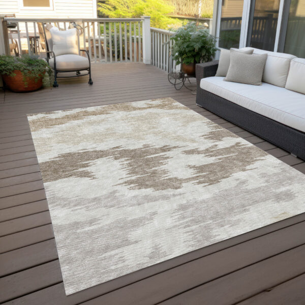 9' X 12' Ivory Beige And Brown Abstract Washable Indoor Outdoor Area Rug