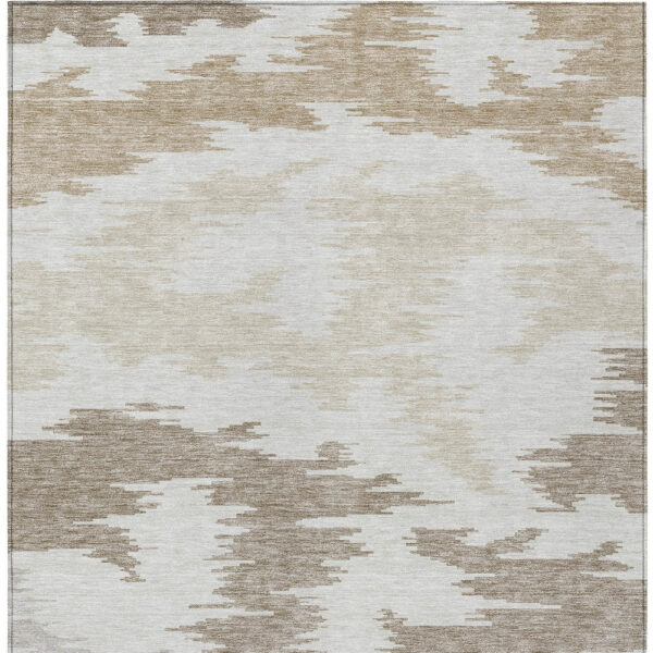 9' X 12' Ivory Beige And Brown Abstract Washable Indoor Outdoor Area Rug