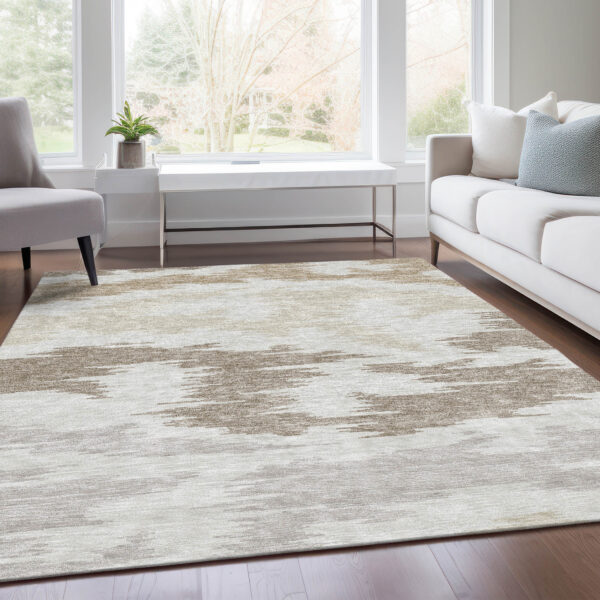 9' X 12' Ivory Beige And Brown Abstract Washable Indoor Outdoor Area Rug