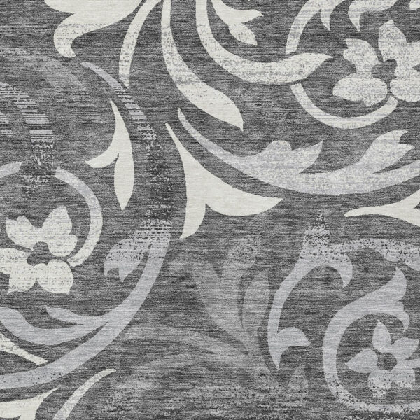 3' X 5' Charcoal Silver And Gray Floral Washable Indoor Outdoor Area Rug