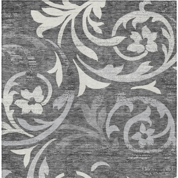 3' X 5' Charcoal Silver And Gray Floral Washable Indoor Outdoor Area Rug