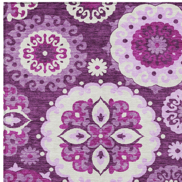 3' X 5' Eggplant And Mauve Floral Medallion Washable Indoor Outdoor Area Rug