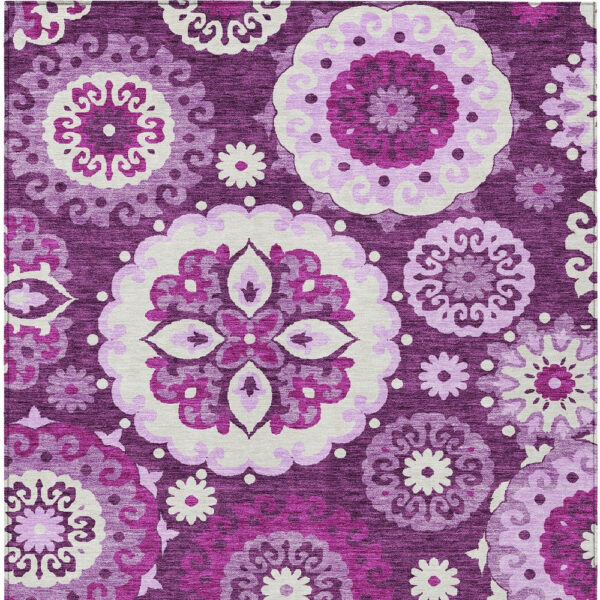 3' X 5' Eggplant And Mauve Floral Medallion Washable Indoor Outdoor Area Rug