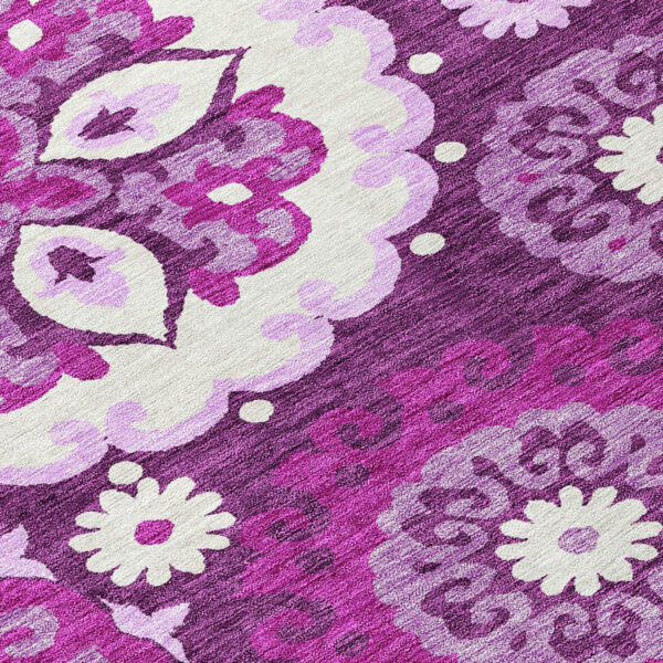 3' X 5' Eggplant And Mauve Floral Medallion Washable Indoor Outdoor Area Rug