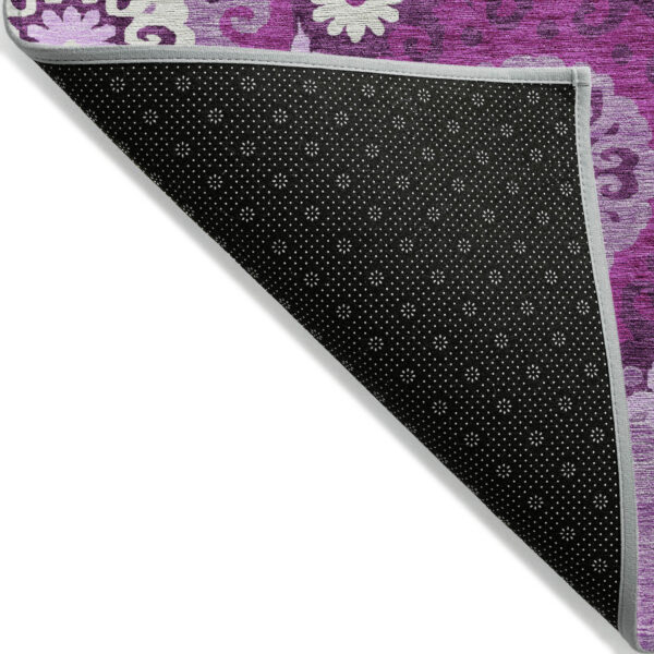 3' X 5' Eggplant And Mauve Floral Medallion Washable Indoor Outdoor Area Rug