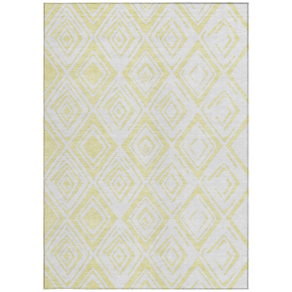 10' X 14' Yellow And Ivory Geometric Washable Indoor Outdoor Area Rug
